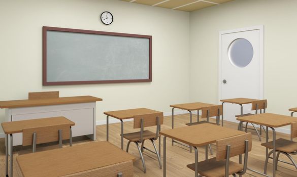 Modern Classroom 3D Interior in Light Tones. 3D Rendering