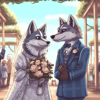 cute couple wolf animal in love wedding