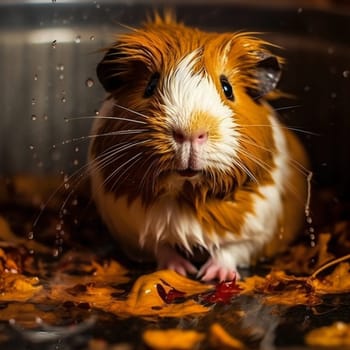 Funny guinea pig black takes a bath. Rodent care concept. Clean and hygiene.