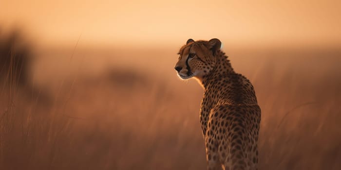 Cheetah wandering through the steppe,close-up view blurry background , generative AI