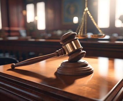 The judge's gavel on a wooden table