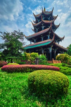 Wangjiang Pavilion (Wangjiang Tower) in Wangjianglou Park. Chengdu, Sichuan, China
