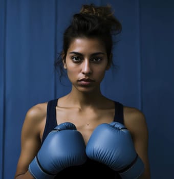 Young beautiful woman posing with boxing gloves. Sport