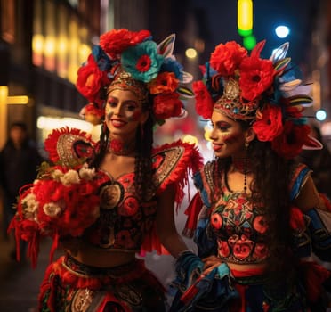 Beautiful Mexican girl is dancing in traditional Mexican dress