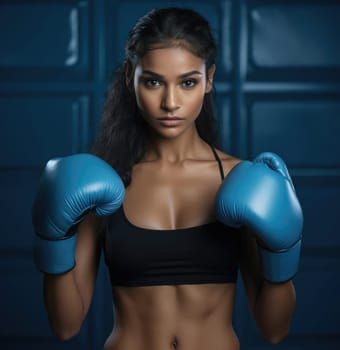 Young beautiful woman posing with boxing gloves. Sport