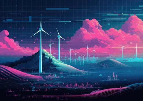 Illustration of windmills to generate electricity