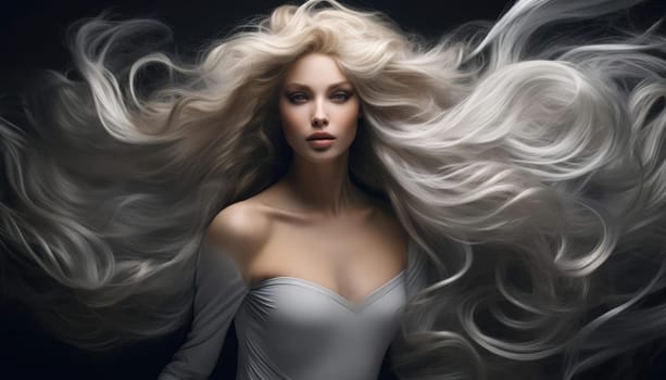 Portrait of a young beautiful woman with very long blonde hair