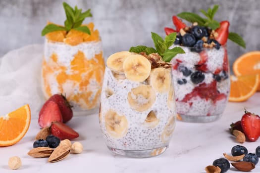 This Chia Pudding is made with Greek Yogurt and pieces of fruit and honey. Is deliciously creamy, healthy, and very quick and easy to make. The perfect breakfast. Vegan-adaptable. Gluten-free.