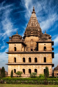 India tourist landmark - royal cenotaphs of Orchha. Orchha, Madhya Pradesh, India