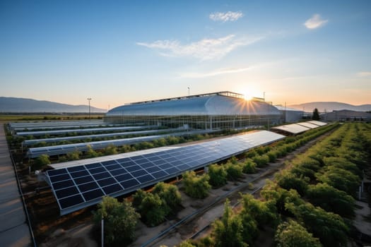 Crean energy solar cell on roof mega factory. High quality photo