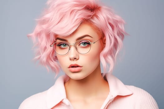 Portrait of a beautiful girl with pink hair. High quality photo