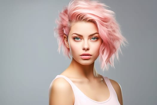 Portrait of a beautiful girl with pink hair. High quality photo