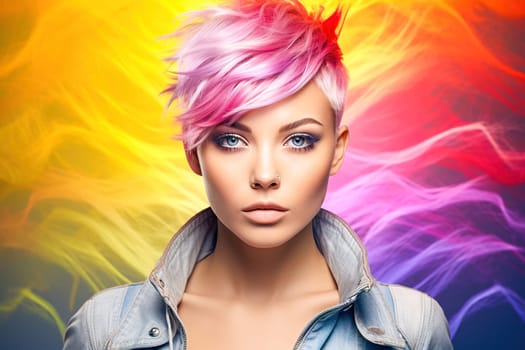 Portrait of a beautiful girl with multi-colored hair. High quality photo