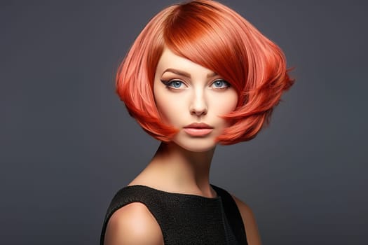 Portrait of a beautiful girl with red hair. Conceptual examples of haircuts from the catalog. High quality photo