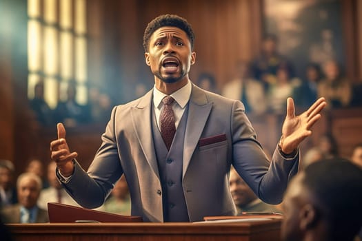 Portrait of an African American speaking in court. High quality photo