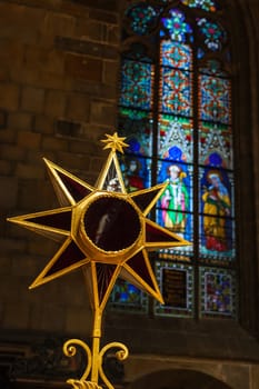 PRAGUE, CZECH REPUBLIC - APRIL 27, 2012: Christmas star in St. Vitus cathedral, Prague, Czech republic