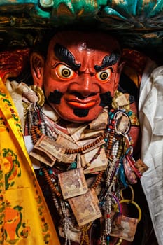 Hemis, India - September 4, 2011: Statue of wrathful protective Buddhist deity in Hemis gompa. Ladakh, India