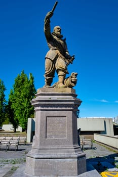 Rotterdam, Netherlands - May 14, 2017: Statue of admiral navigator Piet Hein (1870) of West India Company national monument in Delfshaven district of Rotterdam, Netherlands