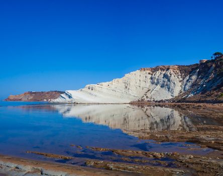 View of the Scala dei Turchi. A fascinating limestone rock steep on an amazing sea in Realmonte, Agrigento. Sicily