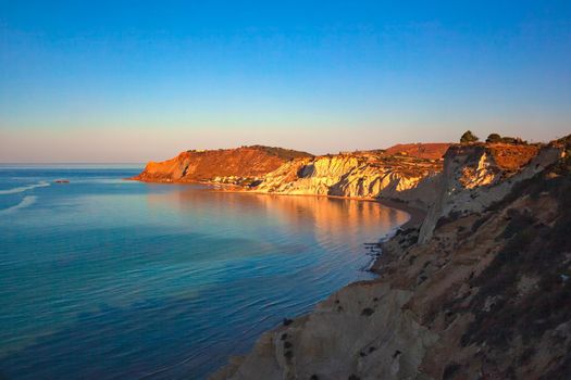 Top view of the coast with the limestone white cliffs at the Scala dei Turchi in English Stair of the Turks near Realmonte in Agrigento province. Sicily, Italy