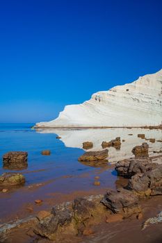 View of the Scala dei Turchi. A fascinating limestone rock steep on an amazing sea in Realmonte, Agrigento. Sicily