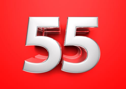 Price tag 55. Anniversary 55. Number 55 3D illustration on a red background.