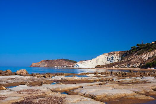 View of the Scala dei Turchi. A fascinating limestone rock steep on an amazing sea in Realmonte, Agrigento. Sicily