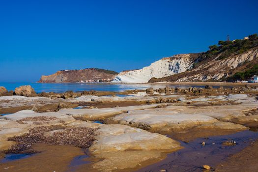 View of the Scala dei Turchi. A fascinating limestone rock steep on an amazing sea in Realmonte, Agrigento. Sicily