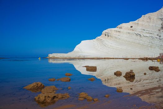 View of the Scala dei Turchi. A fascinating limestone rock steep on an amazing sea in Realmonte, Agrigento. Sicily