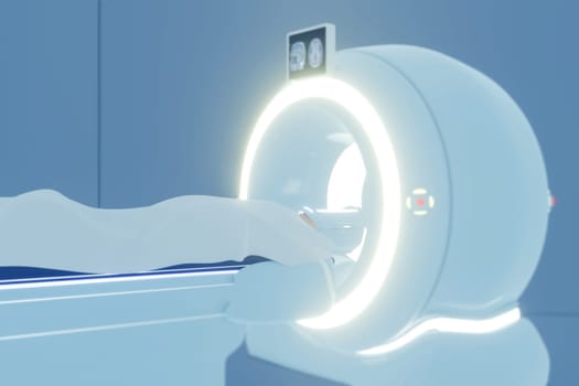 Patient undergoing MRI - Magnetic resonance imaging in Hospital. Medical Equipment and Health Care.3D rendering.