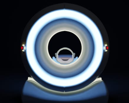 Back side  of MRI SCANNER - Magnetic resonance imaging  device in Hospital 3D rendering  . Medical Equipment and Health Care background.