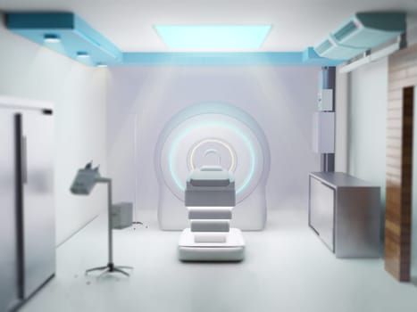 MRI SCANNER 3D- Magnetic resonance imaging  device in Hospital 3D rendering  . Medical Equipment and Health Care