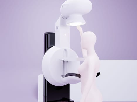 Mammography device  for screening breast cancer in Hospital  with 3D woman model .3D rendering .