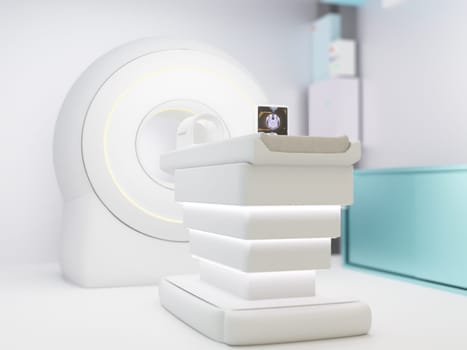 MRI SCANNER 3D- Magnetic resonance imaging  device in Hospital 3D rendering  . Medical Equipment and Health Care