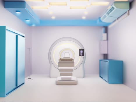 MRI SCANNER 3D- Magnetic resonance imaging  device in Hospital 3D rendering  . Medical Equipment and Health Care