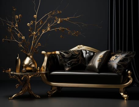 Beautiful sofa and golden wood in the interior