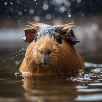 funny cute guinea pig swimming.