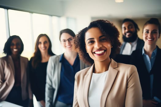 Empowering Leadership, Diverse professionals collaborate with confidence, driving success in the workplace. Woman team leader, feminism concept at work. High quality photo