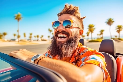 Happy man rides in a convertible. High quality photo