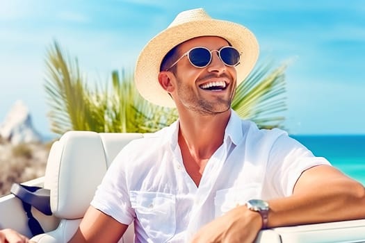 Happy man rides in a convertible. High quality photo