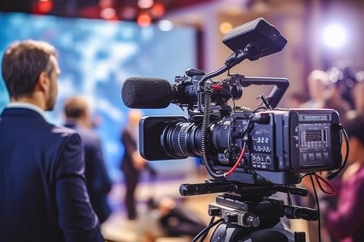 The cameraman is filming an entertainment show on the set. High quality photo