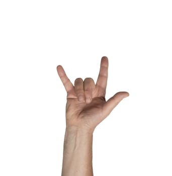 sign with three fingers of the hand I love you on a transparent background