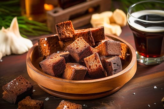 Borodino croutons, crackers, fried slices of black bread in oil. High quality photo