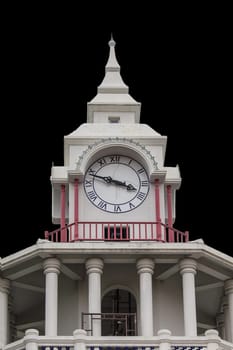 Big clock on a white tower in Thailand