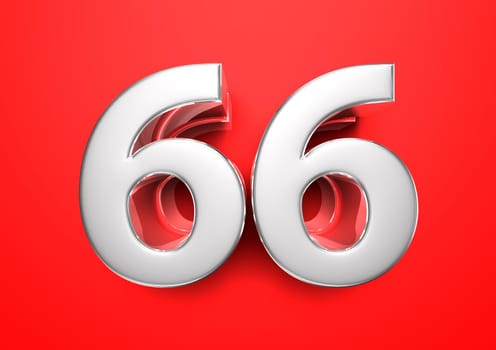 Price tag 66. Anniversary 66. Number 66 3D illustration on a red background.