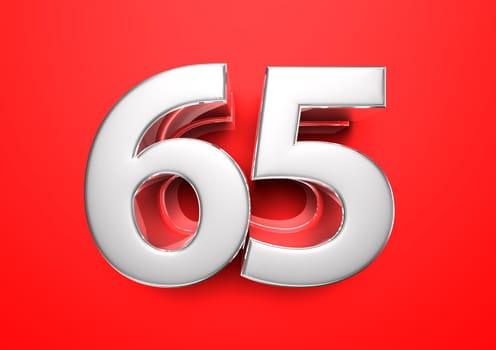 Price tag 65. Anniversary 65. Number 65 3D illustration on a red background.