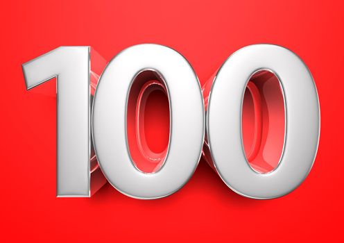 Price tag100. Anniversary 100. Number 100 3D illustration on a red background.