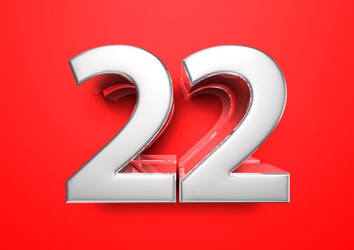 Price tag 22. Anniversary 22. Number 22 3D illustration on a red background.