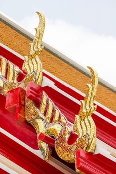 The form of gable apex on the roof of a beautiful Thai temple