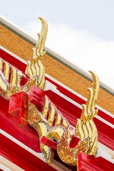 The form of gable apex on the roof of a beautiful Thai temple